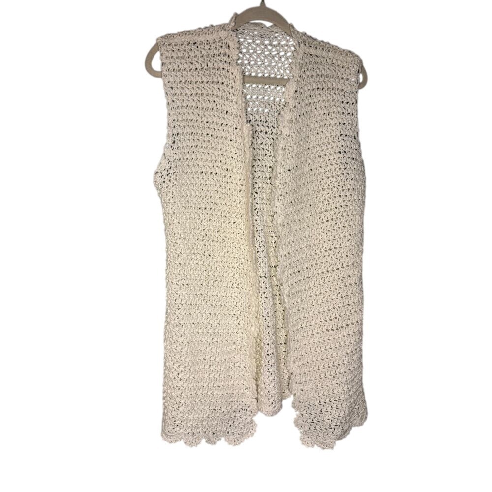 Handmade white crochet‎ cardigan open front